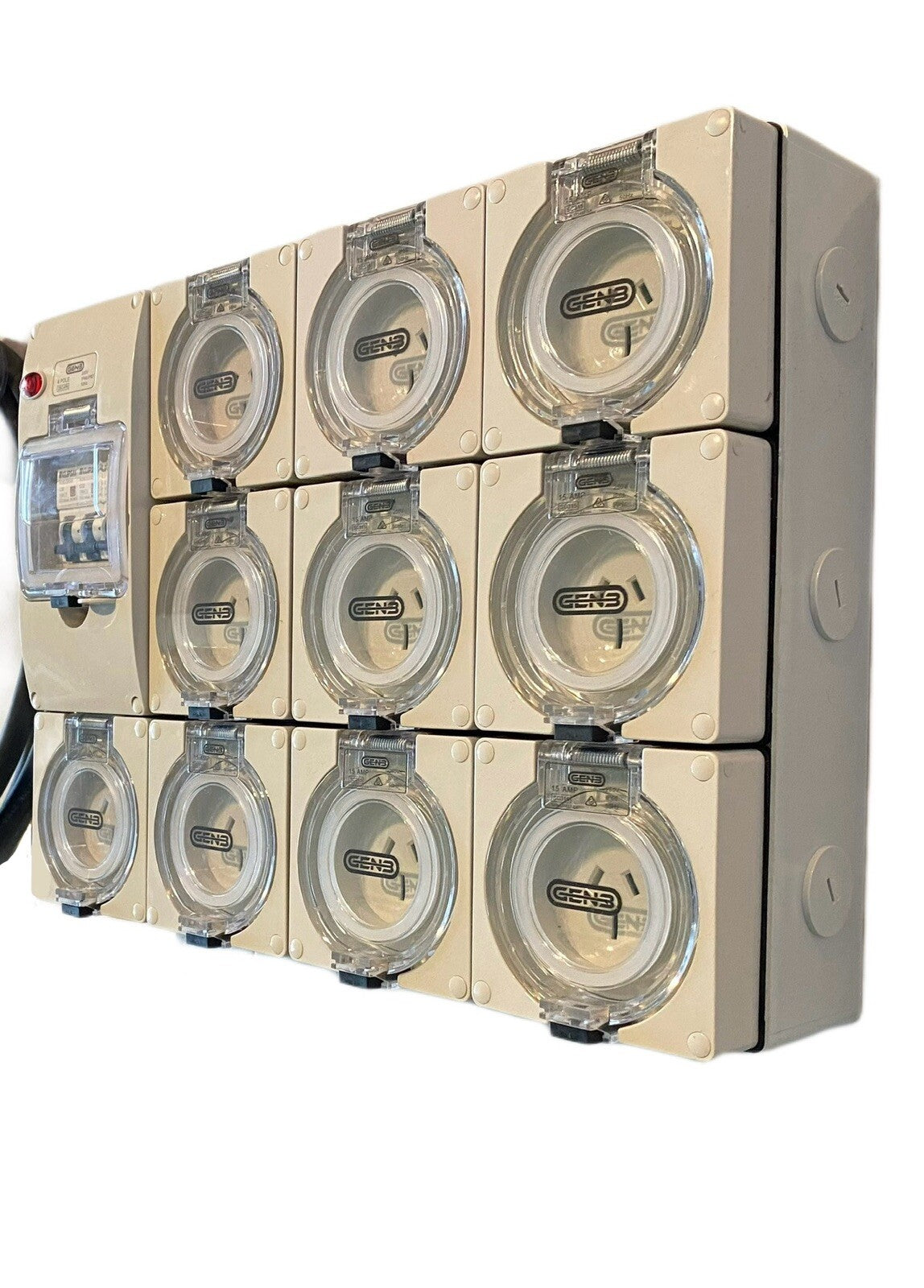 Portable Power board adapter 32 Amp 3 phase 5 pin to 10 x 15A 240v RCBO outlets