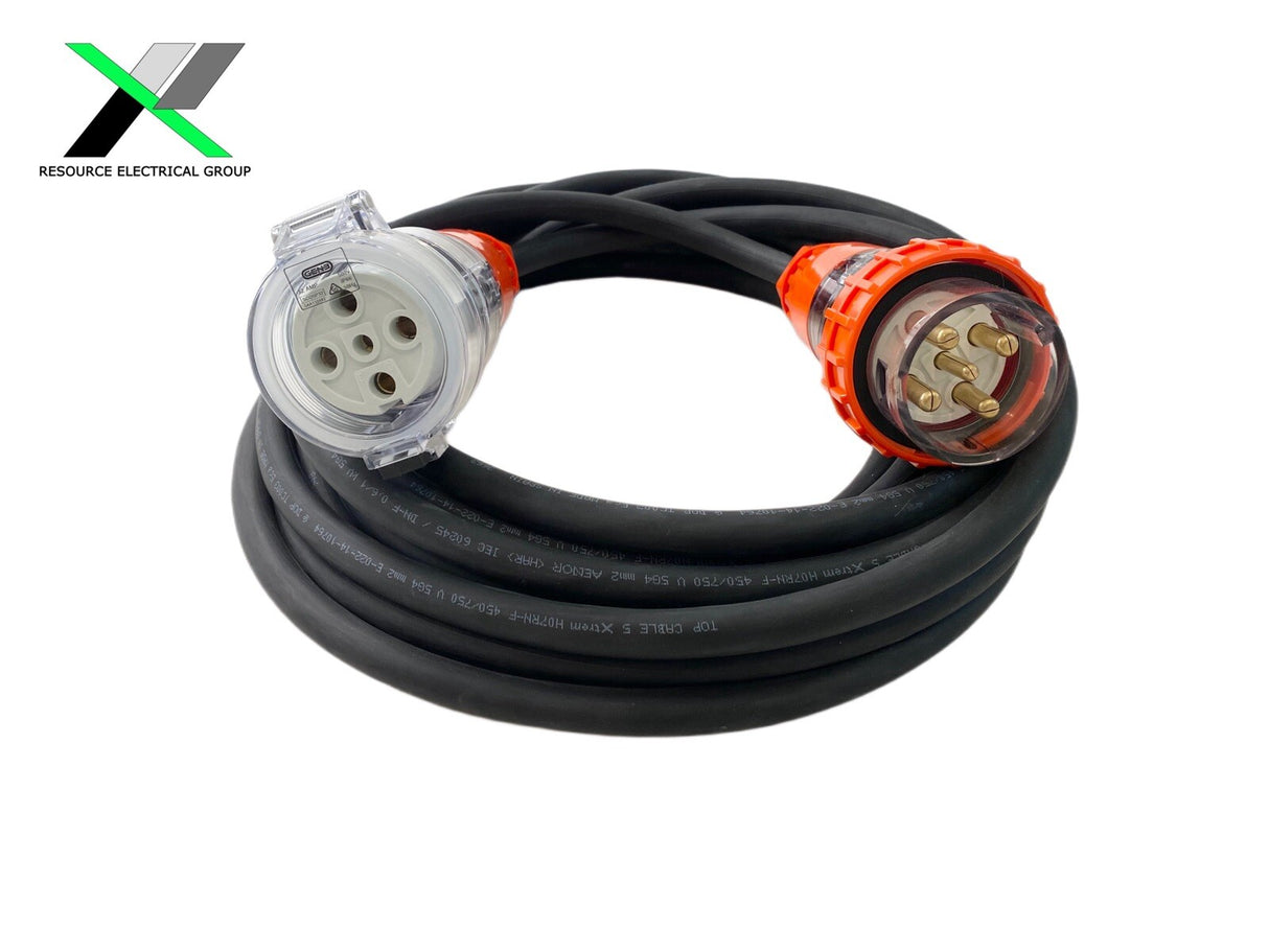 10 Amp 5m Extension Lead, 3 Phase, 5 pin, 415V 10A Heavy Duty Cable 3ph