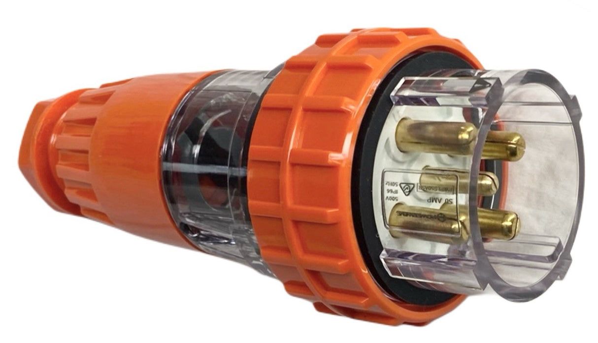 Appliance Lead 50 Amp 5 Pin Round Three Phase Plug with Bootlace Pins/or Lugs