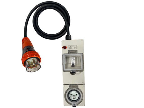 Power Adapter 32 Amp 5 Pin Three Phase to 20 Amp Round 3 Pin Single Phase outlet