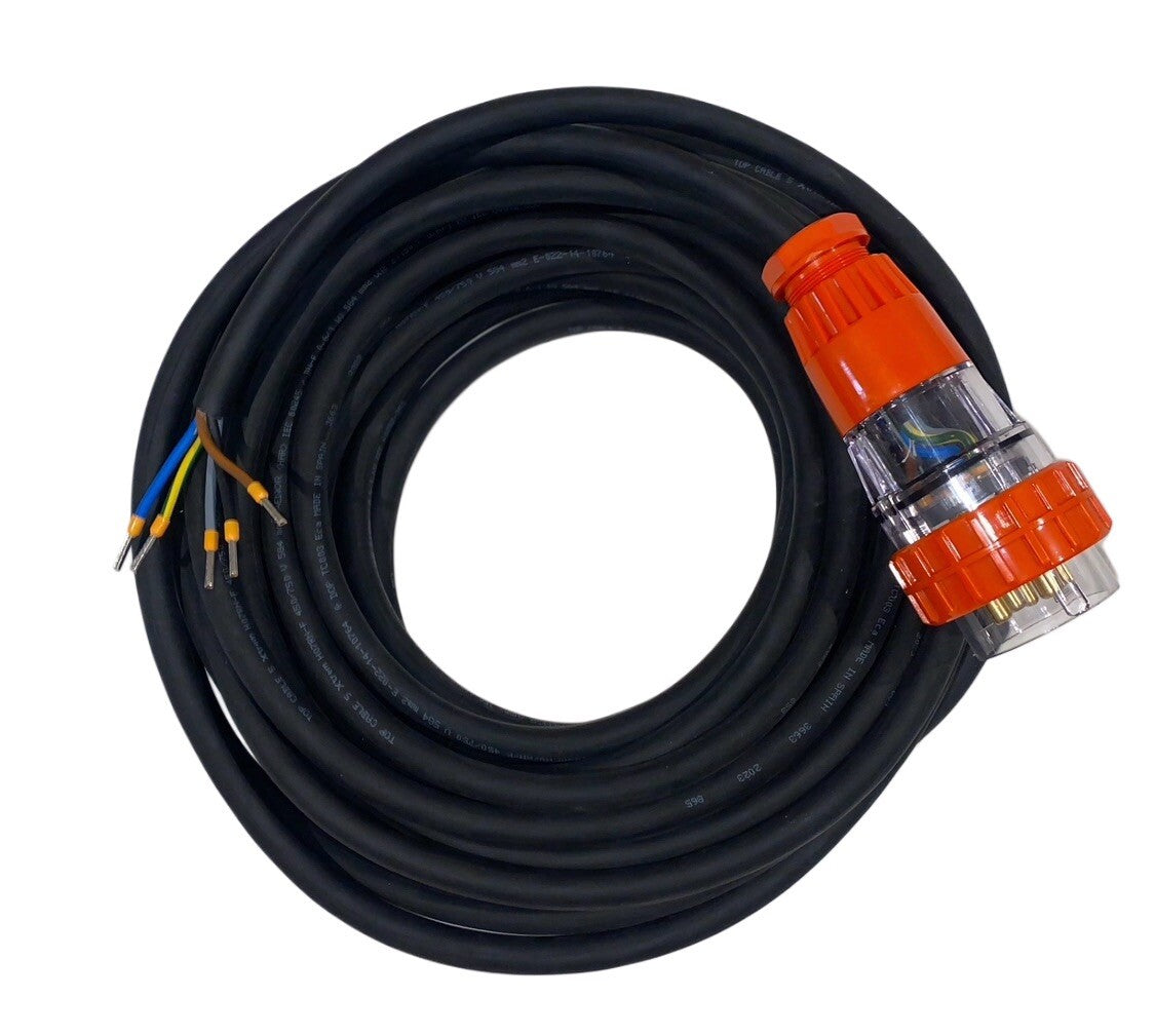 10 Amp 20m appliance Mains Lead, 3 Phase, 5 pin, 415V, 20mt, Plug and H07 Cable