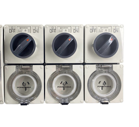 Power Board 5 Pin 20 Amp to 3 x 15 Amp Flat Pin RCBO Protected Outlets