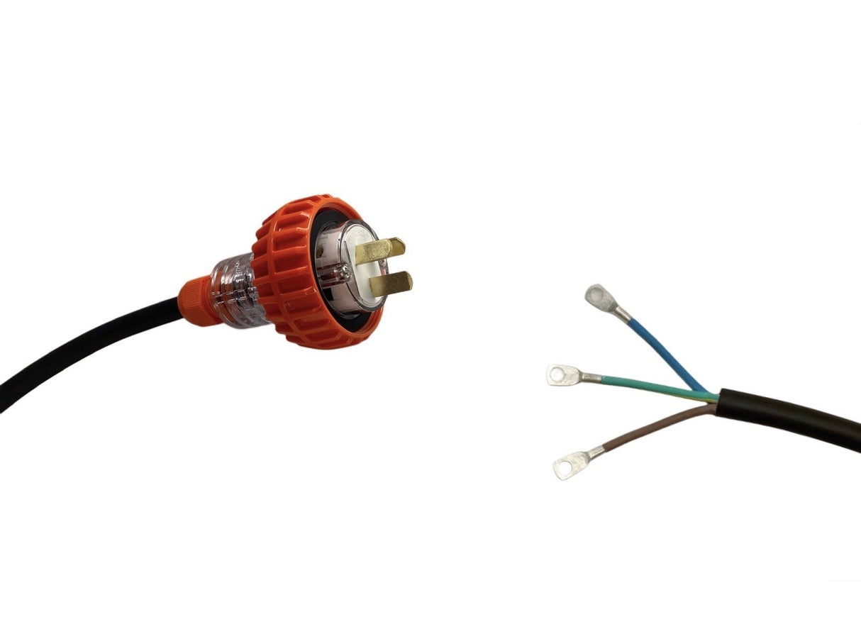 Appliance Lead 20 Amp 3 Pin Flat Single Phase Plug with Bootlace Pins/or Lugs