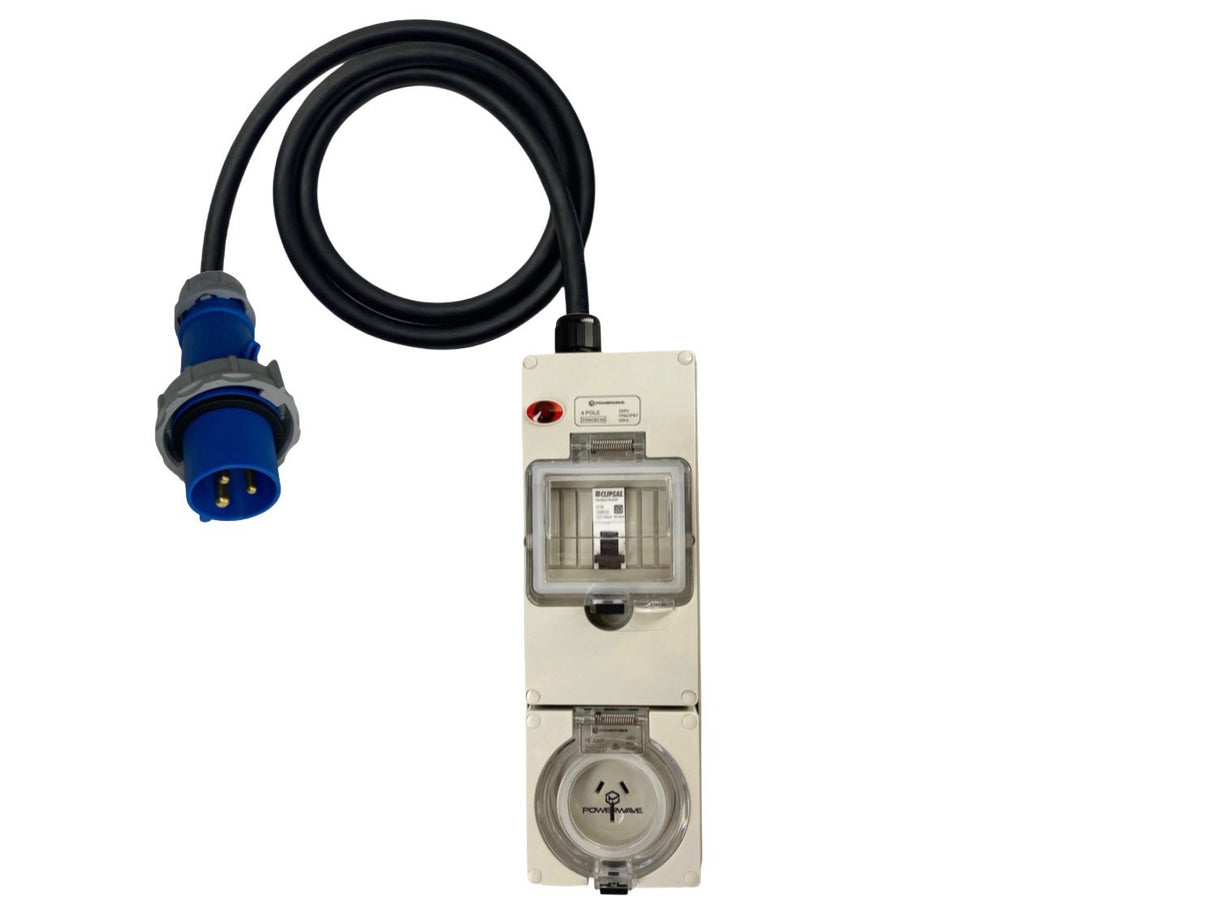 Power Adapter CEEform 16 Amp 3 Pin Single Phase to 15 Amp 3 Pin outlet