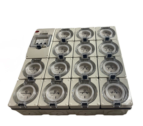 Portable Power board adapter 20 Amp 3 phase 5 pin to 14 x 10A 240v RCBO outlets