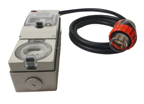 Portable Power board 32 Amp 1 phase 3 pin supply to 1 x 240v 15 Amp RCBO outlet