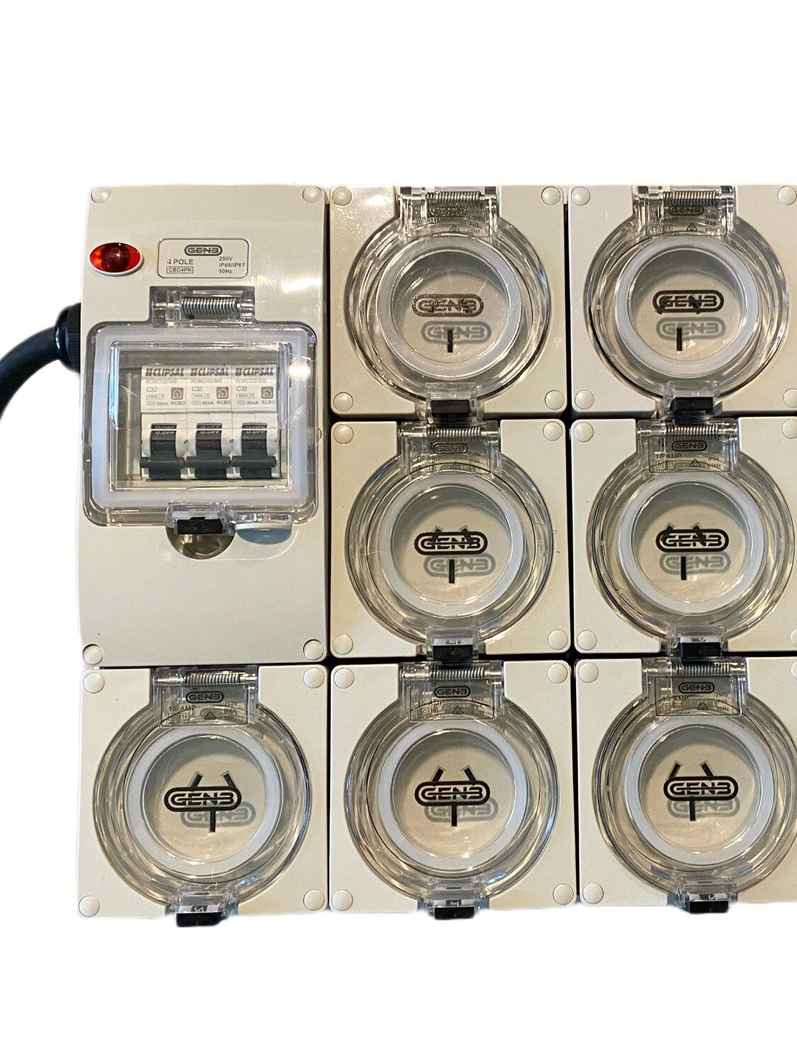 Portable Power board adapter 32 Amp 3 phase 5 pin to 7 x 15A 240v RCBO outlets