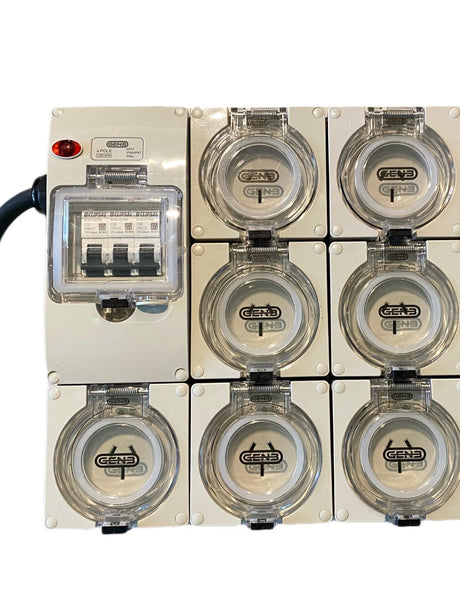 Portable Power board adapter 32 Amp 3 phase 5 pin to 7 x 15A 240v RCBO outlets