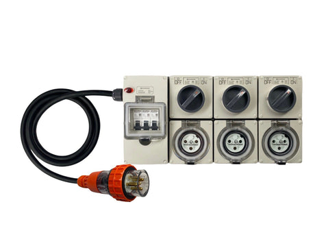 Power Board 20 Amp 5 Pin Three Phase to 3 x 20 Amp Round 3 pin outlets