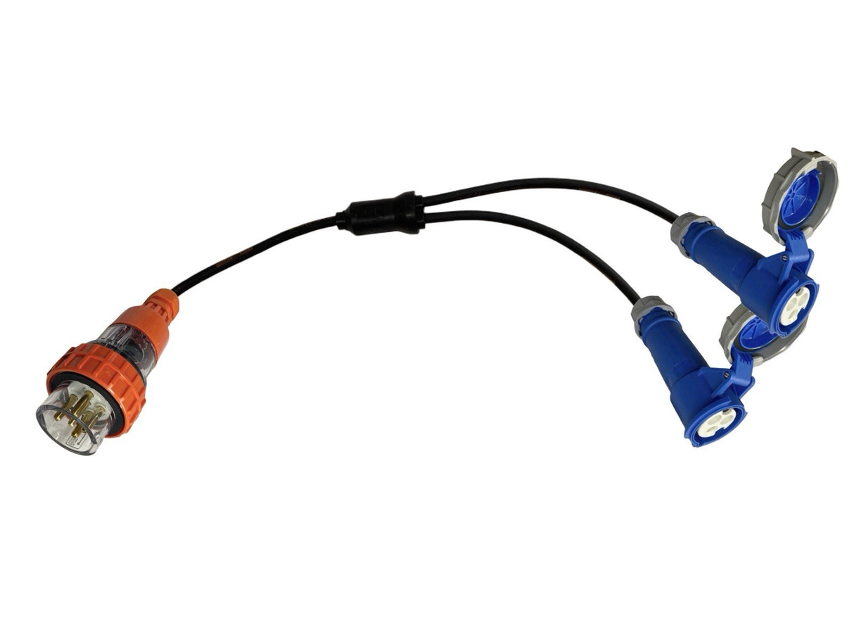 Splitter Lead Adapter 20 Amp 5 Pin to 2 x CEEform 16 Amp 3 Pin Single Phase 240V