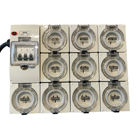 Portable Power board adapter 32 Amp 3 phase 5 pin to 10 x 15A 240v RCBO outlets