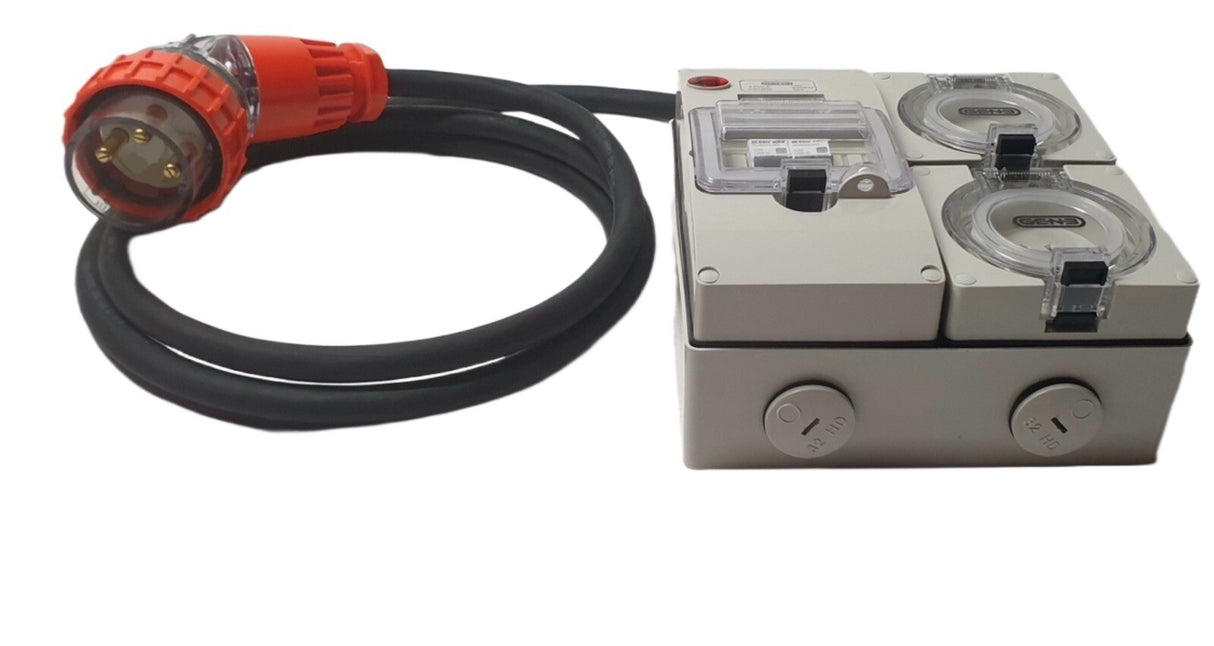 Portable Power board 10 Amp 3 phase 5 pin supply to 2 x 240v 10 Amp RCBO outlets