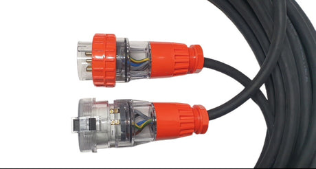 32 Amp 15m Extension Lead, 3 Phase, 5 pin, 415V 32A 15mt Cable 4.0mm² Rubber 3Ph