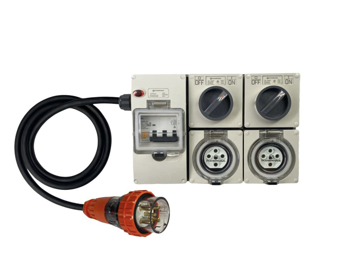 Power Board 32 Amp 5 Pin Three Phase to 2 x 20 Amp 5 pin Three Phase outlets