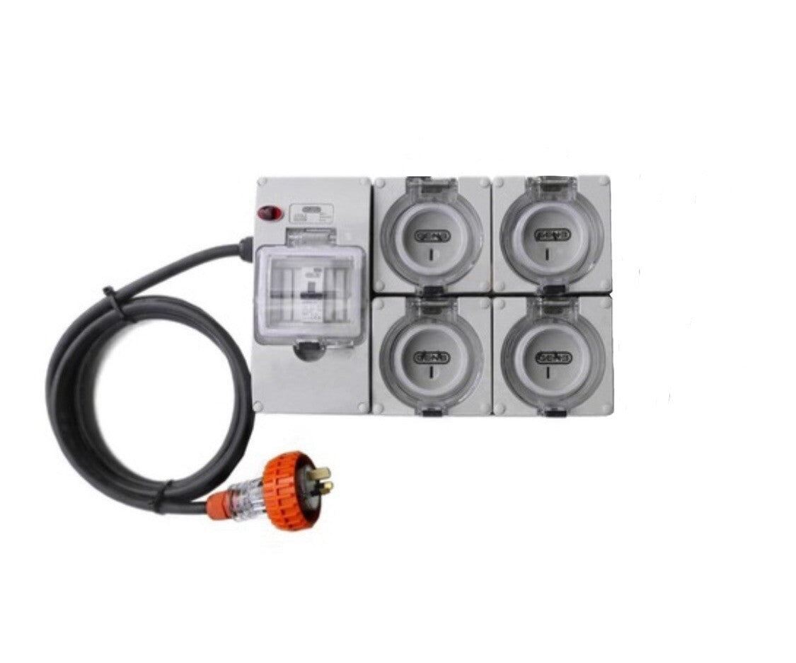 Portable Power board adapter 15 Amp 3 pin to 4 x 240v RCBO 15A outlets