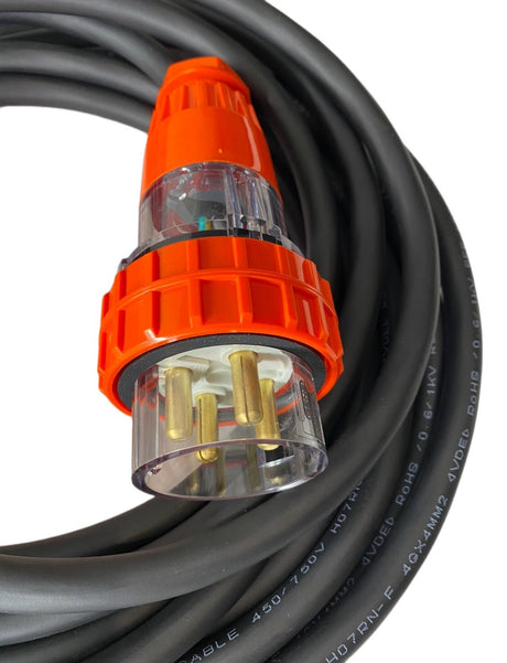 20 Amp 25m appliance Mains Lead, 3 Phase, 4 pin, 415V, 25mt, Plug and H07 Cable