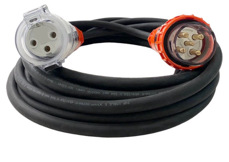 32 Amp 5 Pin 3 Phase, to 32 Amp 3 Pin Single Phase, 2m Adapter Extension Lead