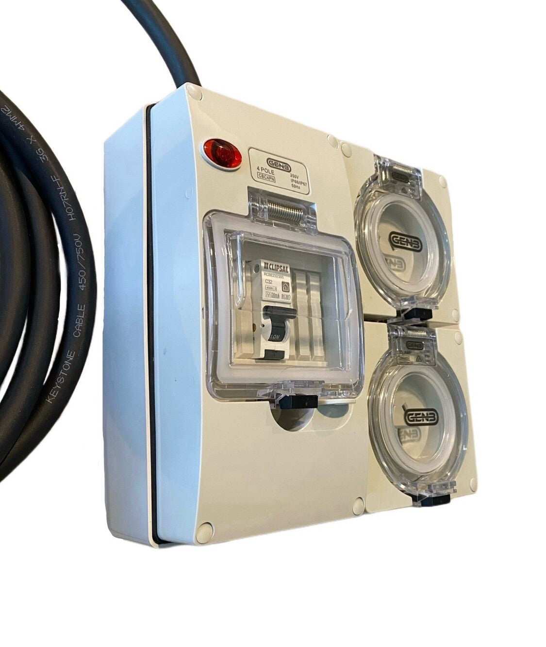 Portable Power board 32 Amp 3 phase 5 pin supply to 2 x 240v 15 Amp RCBO outlets