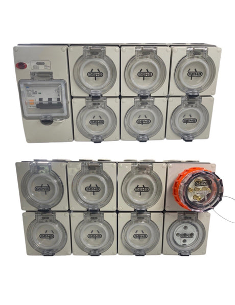 Portable Power board adapter 32 Amp 3 phase 5 pin to 6 x 15A and 6 x 10A Outlets