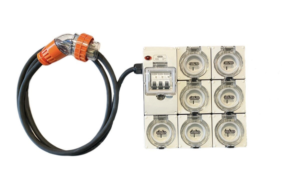 Portable Power board adapter 32 Amp 3 phase 5 pin to 7 x 15A 240v RCBO outlets