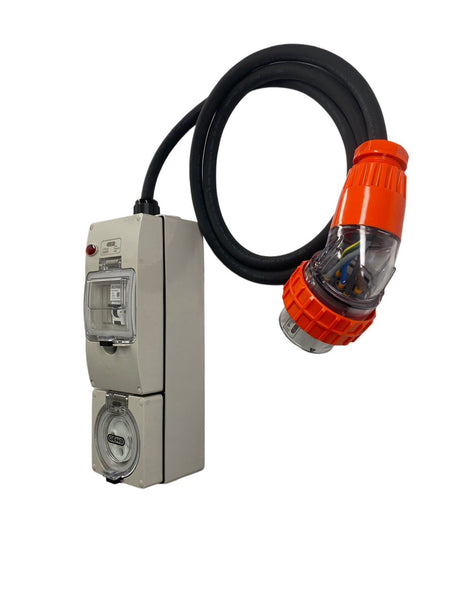 Portable Power board 32 Amp 3 phase 5 pin supply to 1 x 32 Amp 3 Pin RCBO outlet