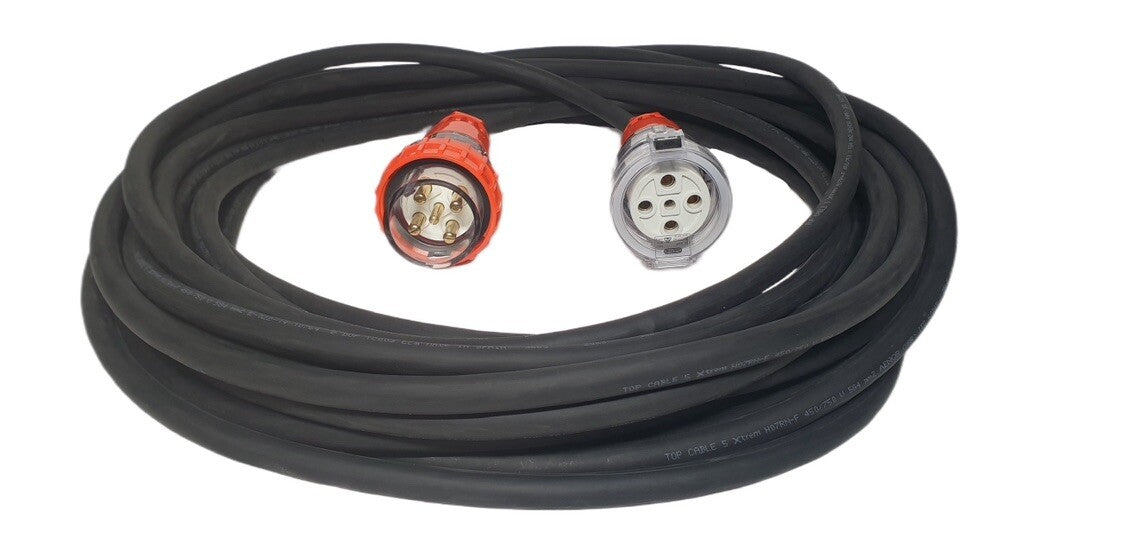 32 Amp 45m Extension Lead, 3 Phase, 5 pin, 415V 32A 45mt Cable 4.0mm² Rubber 3Ph