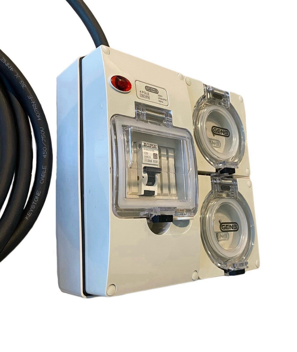 Portable Power board 32 Amp 1 phase 3 pin supply to 2 x 240v 15 Amp RCBO outlets