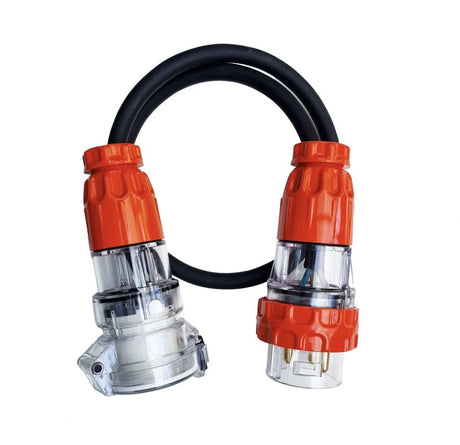 EV Charging 32 Amp 5 Pin 3 Phase Socket to 32 Amp 3 Pin Single Phase Plug