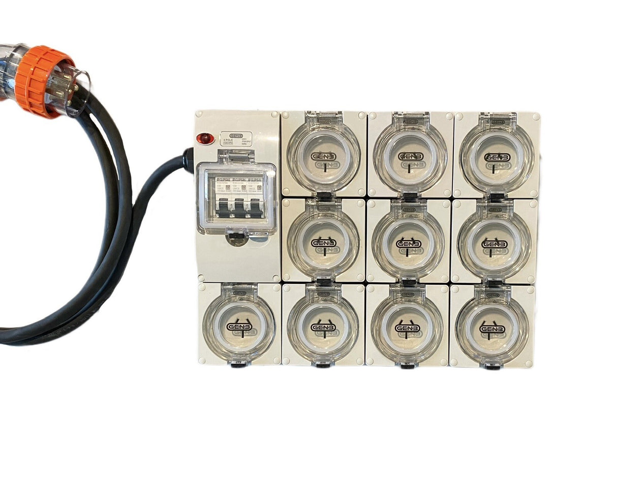 Portable Power board adapter 32 Amp 3 phase 5 pin to 10 x 15A 240v RCBO outlets