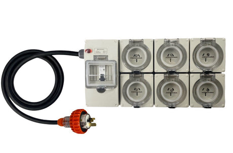 Portable Power board adapter 15 Amp 3 pin to 6 x 240v RCBO 15A outlets