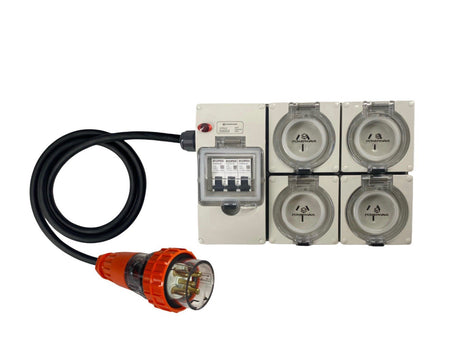 Power Board 32 Amp 5 Pin Three Phase to 4 x 15 Amp 3 pin single Phase outlets