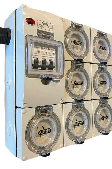 Portable Power board adapter 32 Amp 3 phase 5 pin to 7 x 15A 240v RCBO outlets