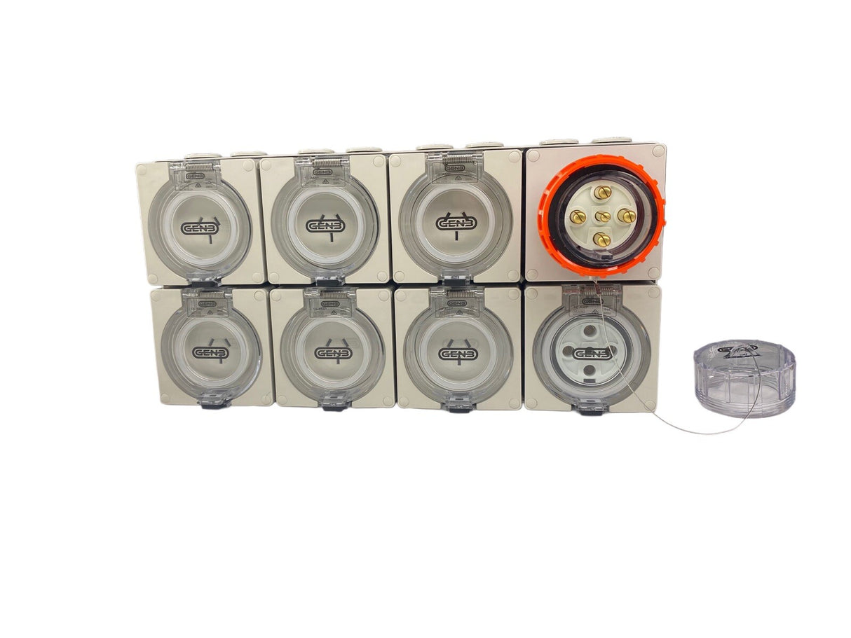 Portable Power board adapter 32 Amp 3 phase 5 pin to 6 x 15A and 6 x 10A Outlets