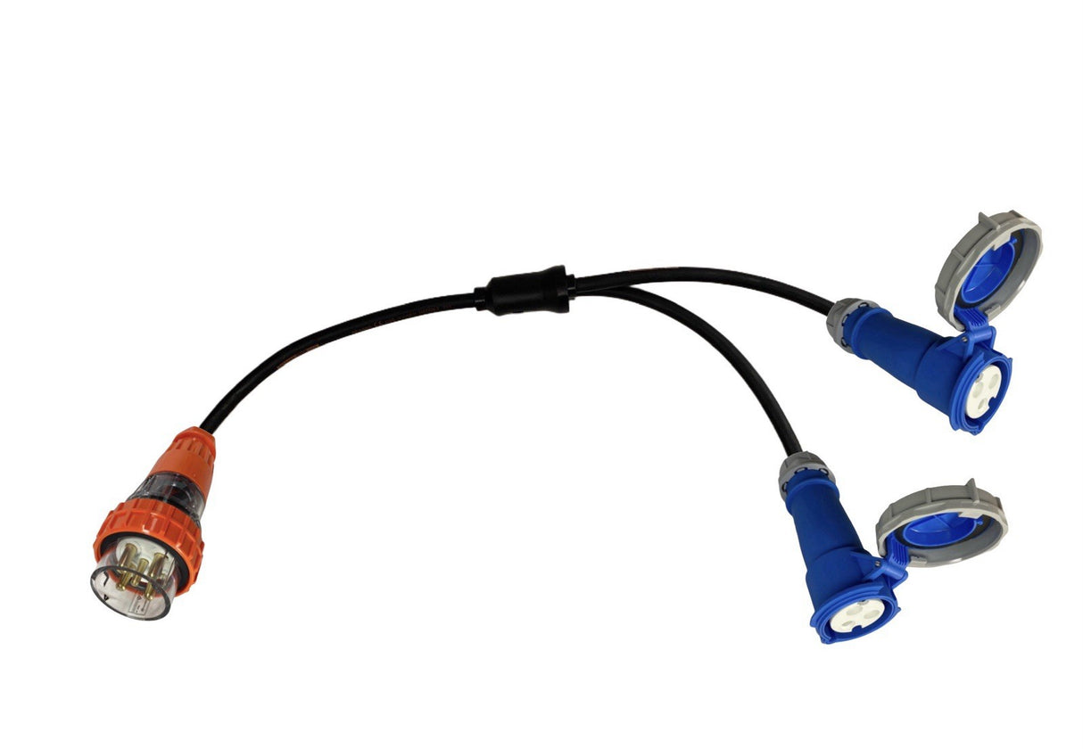 Splitter Lead Adapter 32 Amp 5 Pin to 2 x CEEform 32 Amp 3 Pin Single Phase 240V