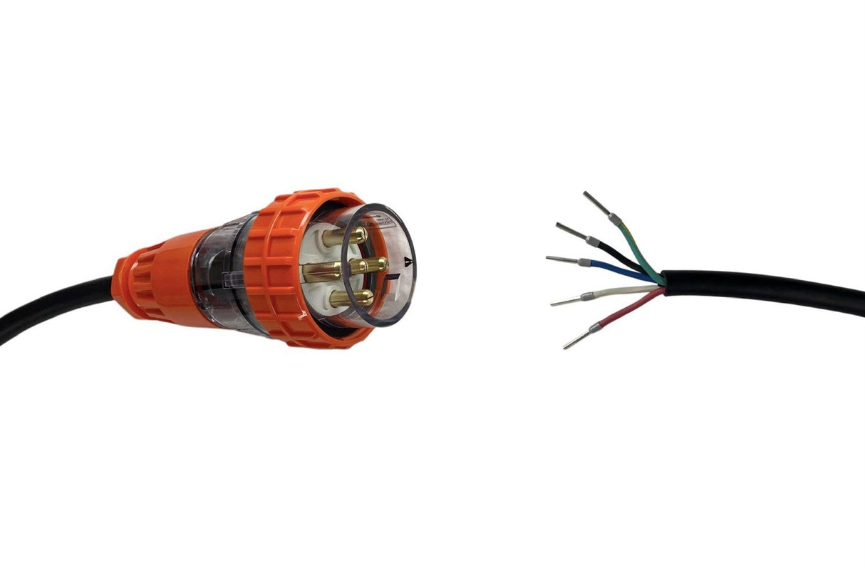 Appliance Lead 32 Amp 5 Pin Round Three Phase Plug with Bootlace Pins/or Lugs