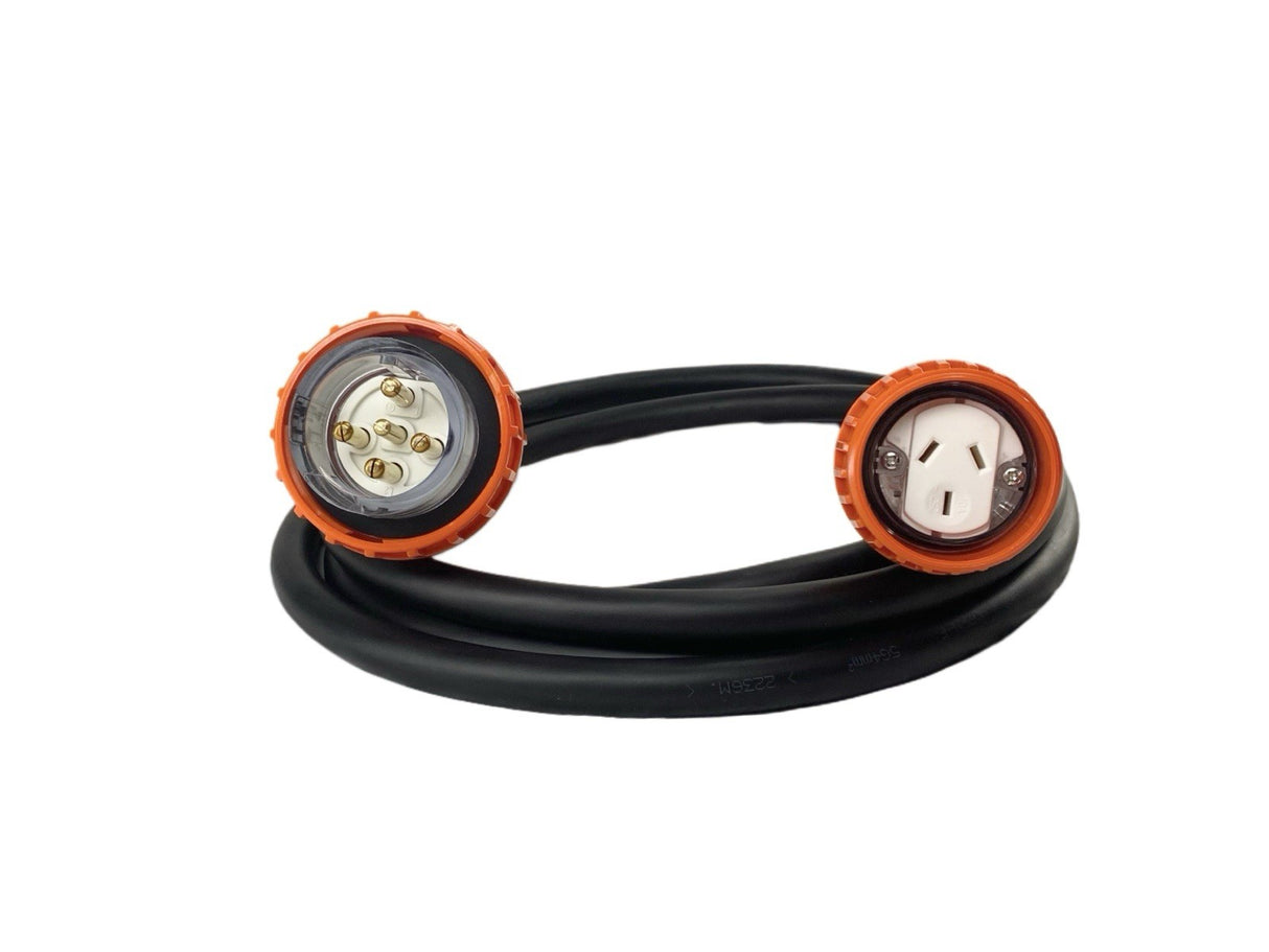 Adapter 10 Amp 5 Pin to 10 Amp Flat 3 pin Single Phase Extension Lead