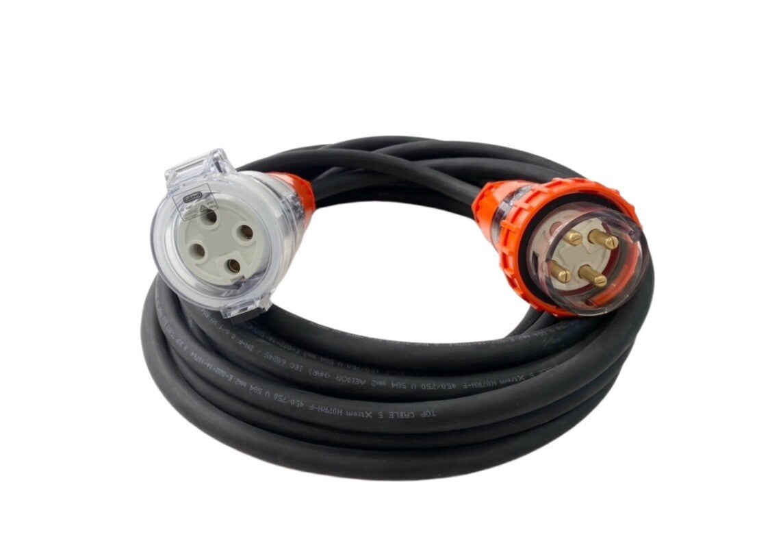 32 Amp 1m Extension Lead, 3 Phase, 4 pin, 415V 32A 4.0mm² 1mt Cable 3Ph