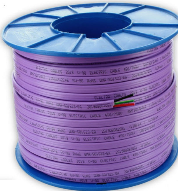 1.5mm 2 Core & Earth Flat Non Migratory Purple Cable 100 Metre Drum