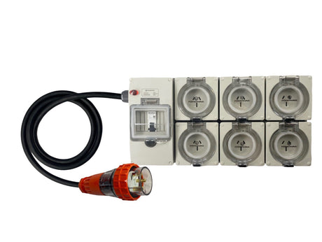 Power Board 32 Amp 3 Pin Single Phase to 6 x 15 Amp 3 pin single Phase outlets