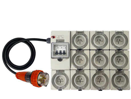 Power Board 32 Amp 5 Pin Three Phase to 10 x 15 Amp 3 pin single Phase outlets