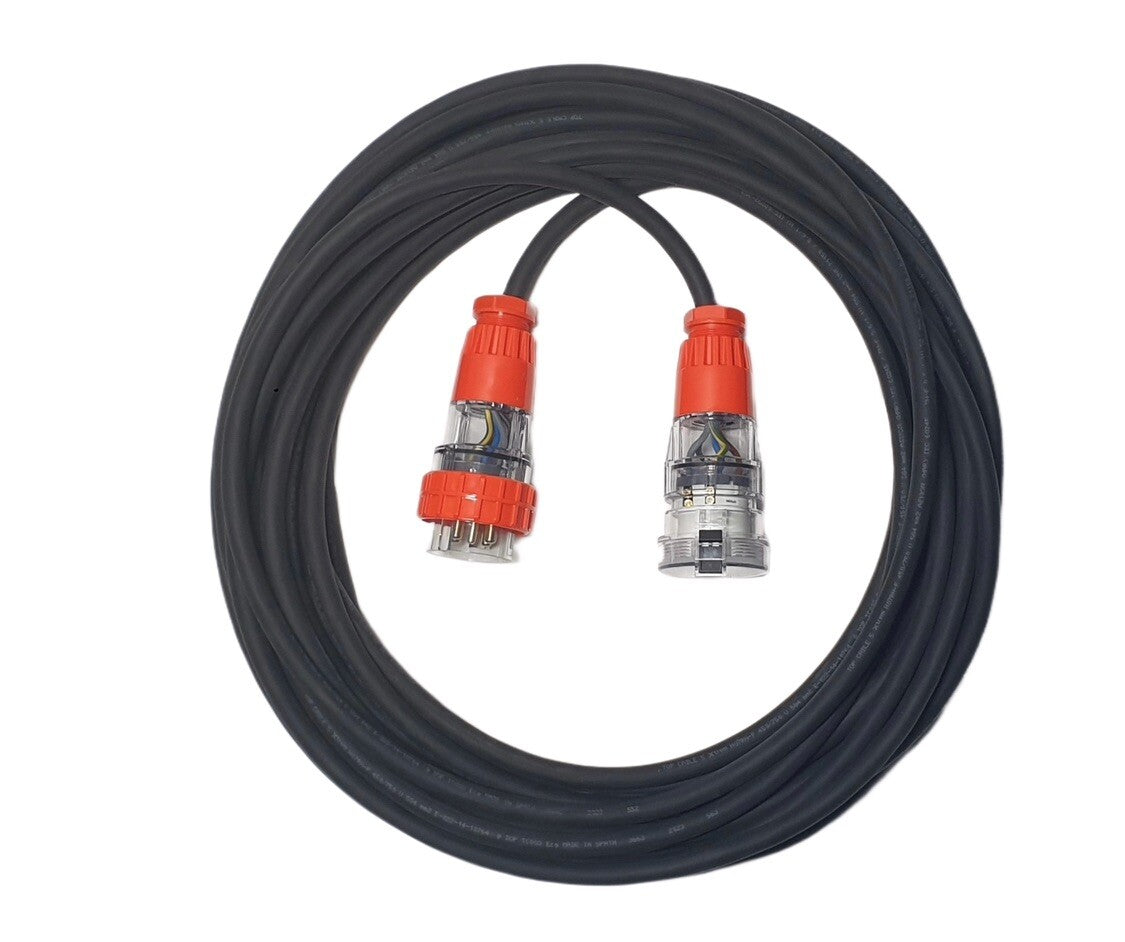 32 Amp 50m Extension Lead, 3 Phase, 5 pin, 415V 32A 50mt Cable 4.0mm² Rubber 3Ph