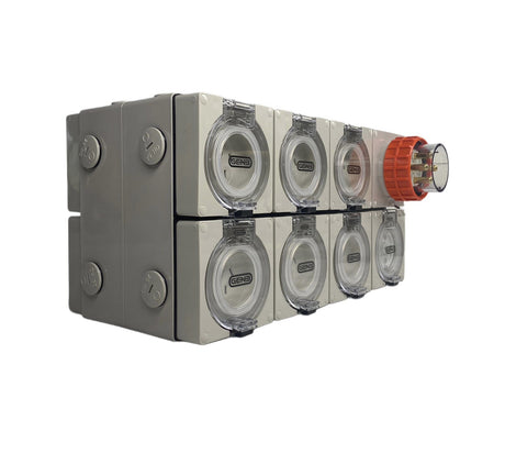 Portable Power board adapter 32 Amp 3 phase 5 pin to 6 x 15A and 6 x 10A Outlets