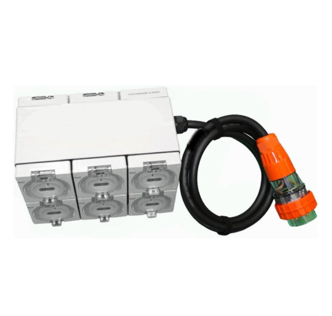 Portable Power board adapter 32 Amp 3 phase 5 pin to 10 x 15A 240v RCBO outlets