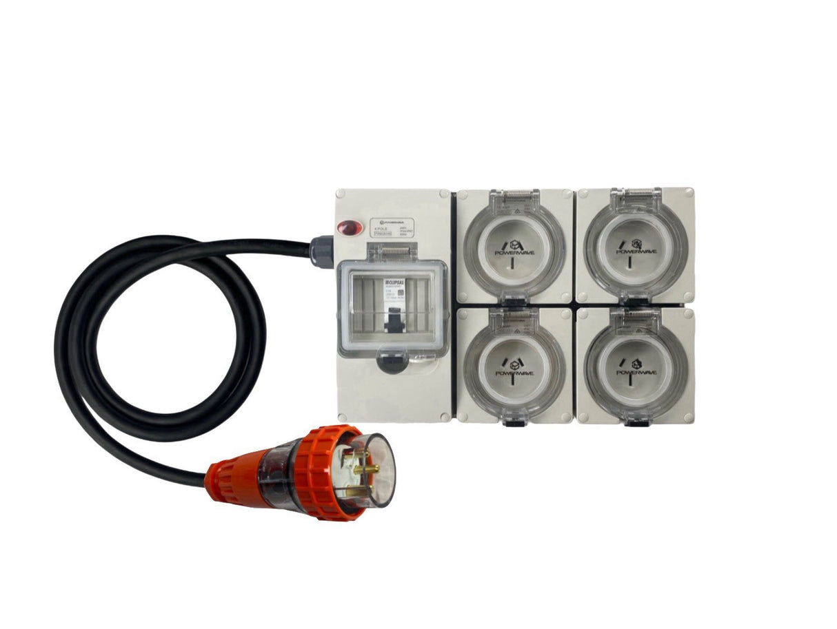 Power Board 32 Amp 3 Pin Single Phase to 4 x 15 Amp 3 pin single Phase outlets