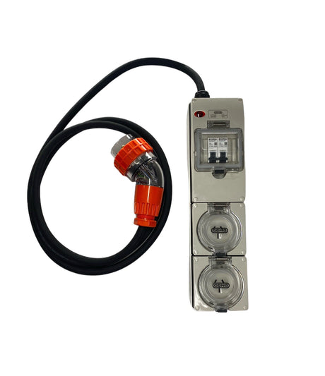 Portable Power board 32 Amp 3 phase 5 pin supply to 2 x 240v 15 Amp RCBO outlets