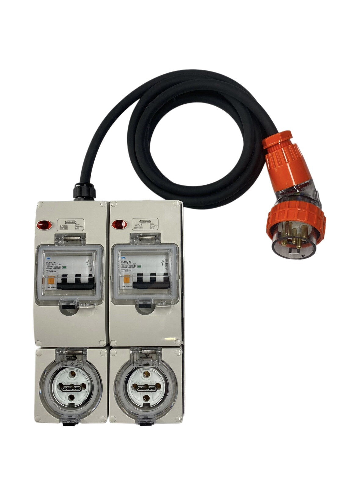 Power Board 5 Pin 32A to 2 x 5 Pin 32A RCBO Protected Outlets