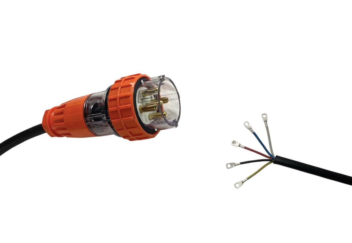 Appliance Lead 40 Amp 5 Pin Round Three Phase Plug with Bootlace Pins/or Lugs