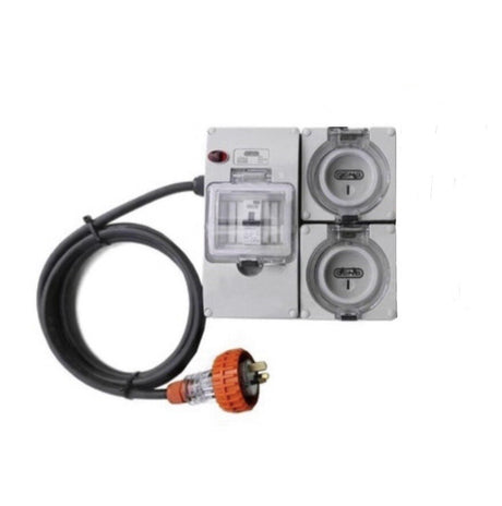 Portable Power board adapter 15 Amp 3 pin to 2 x 240v RCBO 15A outlets