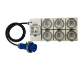 Power Board CEEform 32 Amp 3 Pin Single Phase to 6 x 15 Amp 3 pin outlets