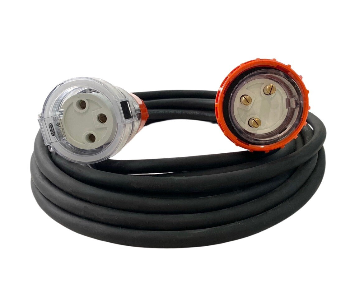 32 Amp 1m Extension Lead, Single Phase, 3 pin, 240V 32A 1mt Rubber Cable 1P67